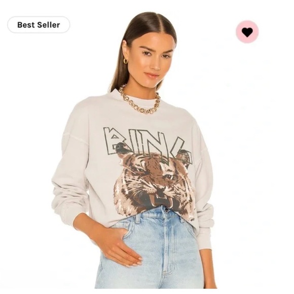 Anine Bing Cream Sweatshirt with Tiger Graphic - Picture 1 of 6